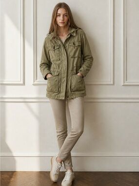 J.Crew Utility Field Jacket Army Green Hooded Anorak Cargo Womens Size XS